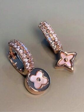 Kohl's Rose Gold Pavé Hoop Earrings with Pink Flower Charms